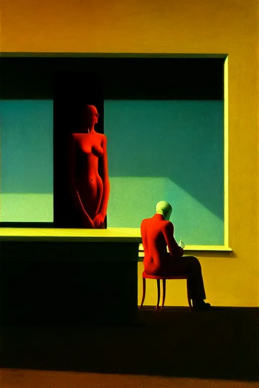 Prompt: loneliness, edward hopper and james gilleard zdzislaw beksisnski higly detailed