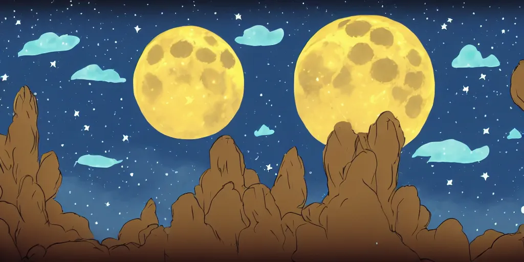 Image similar to moonlit night sky cartoon handrawn animation style