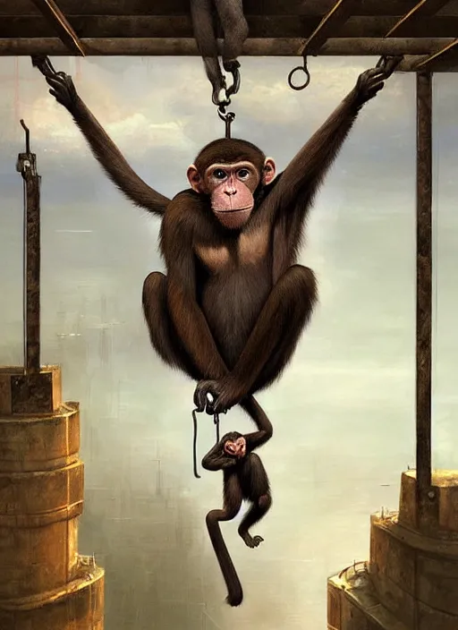 Prompt: a monkey! wearing a hardhat!! hanging from a girder, cosmic horror painting, elegant intricate digital painting artstation concept art by mark brooks and brad kunkle detailed