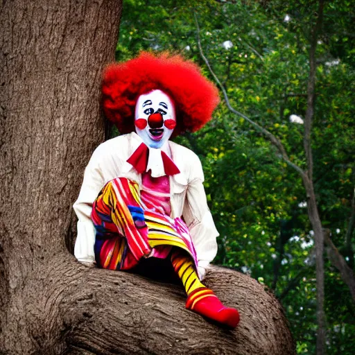 Image similar to clown sitting on a tree