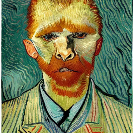 Prompt: a illustration of half portrait of a man with a alpaca's head in suit, symmetrical facial features, dark background, by vincent van gogh.