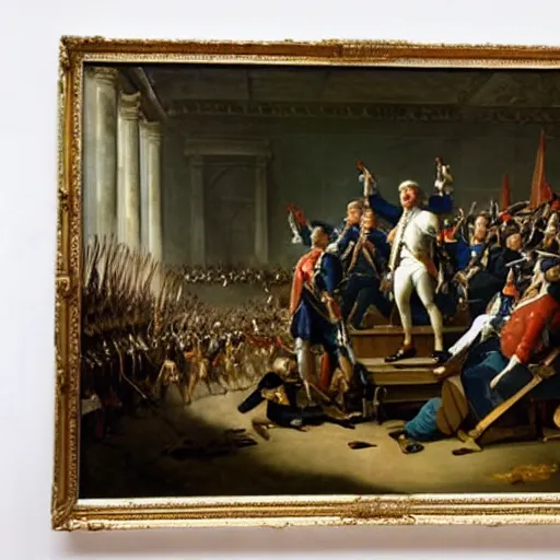 Image similar to François Hollande leads the French Revolution (1789), oil on canvas, 1882. Epic, grandiose, scale