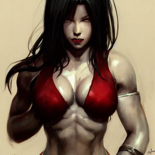 Prompt: portrait of a beautiful muscular tifa lockhart with plump lips, elegant, fantasy, hd shot, digital portrait, beautiful, artstation, comic style, by artgerm, guy denning, jakub rozalski, magali villeneuve and charlie bowater