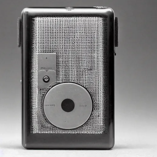 Prompt: a photo of an iPod portable radio, manufactured in the 1920s, 1925