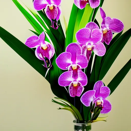 Prompt: a flower that combines the beauty and shapes of the most beautiful flowers in this world. orchids. roses. irises.