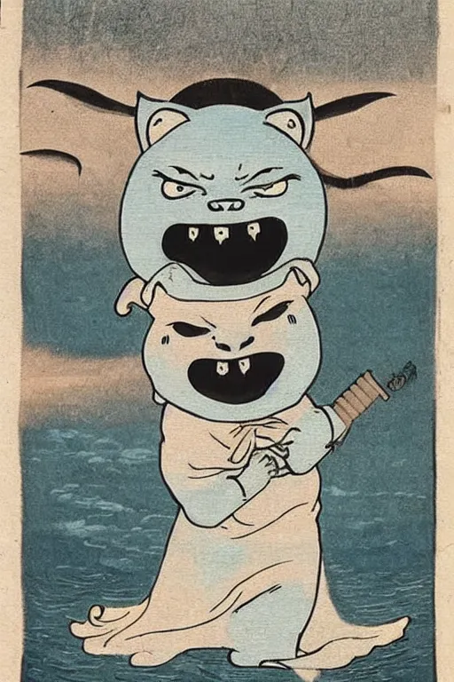 Prompt: baby harp seal as Ibaraki-dōji, scary, terrifying, oni, Japanese painting