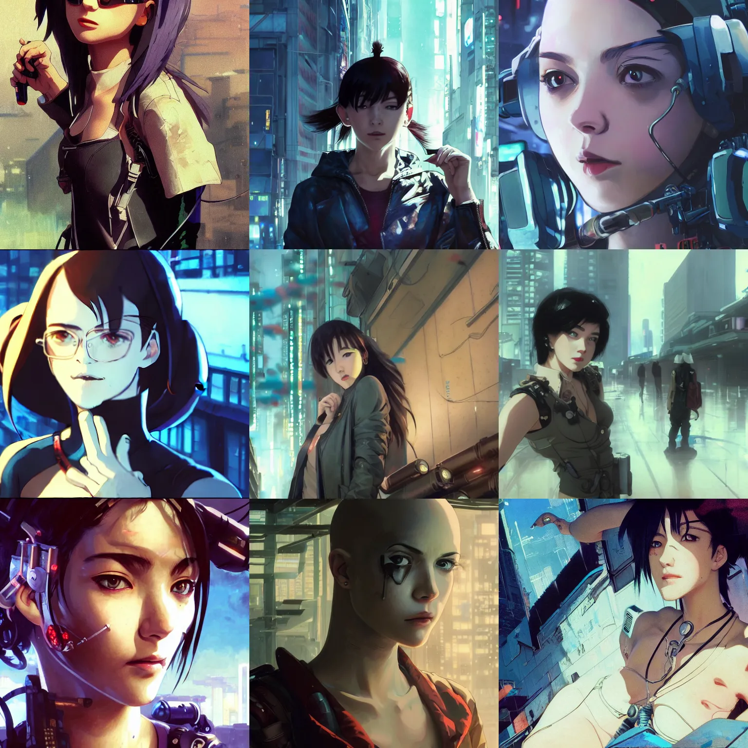 Prompt: a film still of a cyberpunk girl with a smirk, finely detailed features, bald, aviators, closeup at the faces, dramatic cinematic, at cyberpunk city, gapmoe yandere grimdark, trending on pixiv fanbox, painted by greg rutkowski makoto shinkai takashi takeuchi craig mullins, alphonse mucha, studio ghibli, pixiv