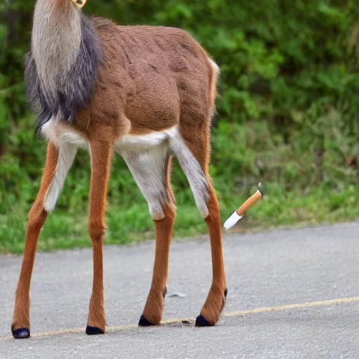 Image similar to a bipedal anthro deer with a broken antler and a cigarette in his mouth