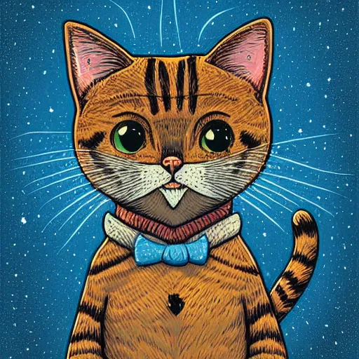 Prompt: A cute illustration of a cat by Dan Mumford