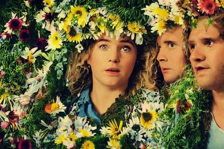 Image similar to vhs 1 9 8 0 s film of a scene from the movie midsommar directed by ari aster