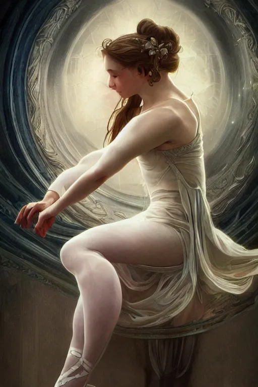 Image similar to ultra realistic illustration, ballerina, sci - fi, fantasy, intricate, elegant, highly detailed, digital painting, artstation, concept art, smooth, sharp focus, illustration, art by artgerm and alphonse mucha