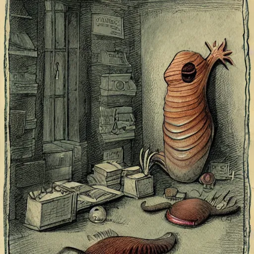 Image similar to giant slug runs amuck in hogwart lab with students, by jean - baptiste monge!!!