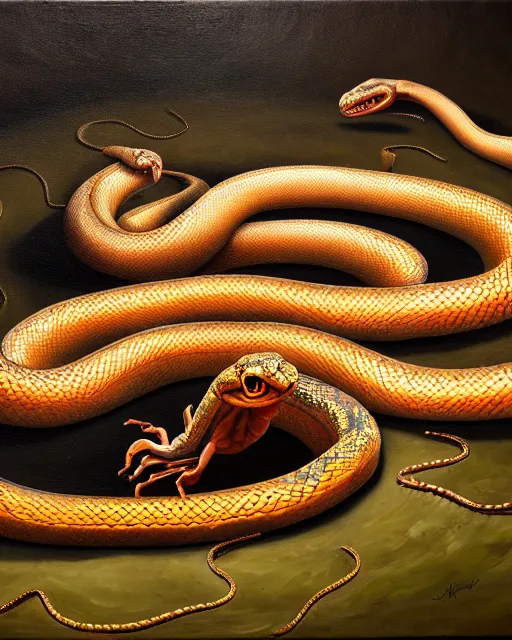 Prompt: Don't fall in the snake pit, oil painting, anatomically correct, visible brushstrokes, sharp focus, Highly Detailed, Cinematic Lighting, 8k, HD