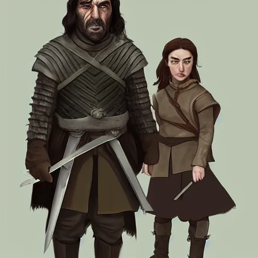 Prompt: Game of Thrones Arya and the Hound by Arnold Tsang, Trending on Artstation