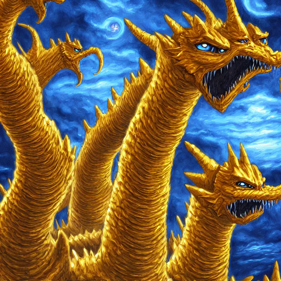 Image similar to king ghidorah, oil painting, extremely detailed, art station, concept art