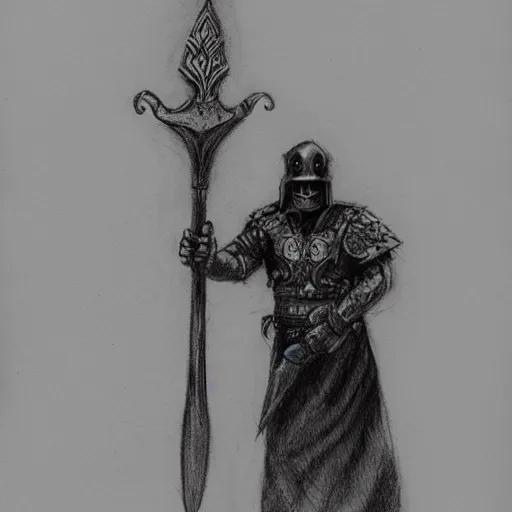 Image similar to a Ballpoint pen art sketch of an executioner holding a big axe, full body