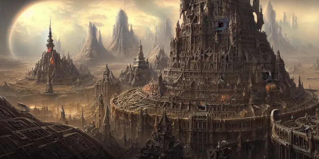 Image similar to a beautiful and insanely detailed matte painting of an advanced sprawling civilization with surreal architecture designed by akihiko yoshida!, whimsical!!, epic scale, intricate details, sense of awe, elite, fantasy realism, complex layered composition!!