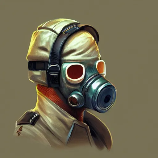 Image similar to concept art of gas mask by jama jurabaev, brush hard, artstation, cgsociety, high quality, brush stroke