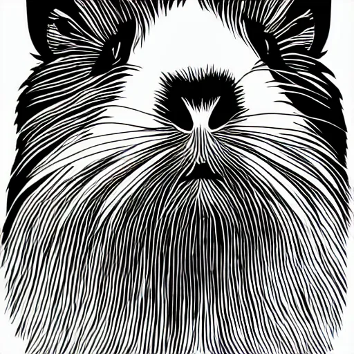 Image similar to black line art white background, clean, simple, cute, guinea pig side profile, art