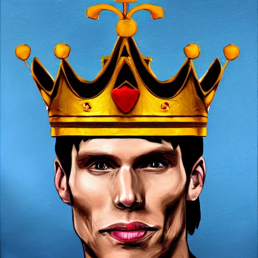 Image similar to jerma as a king, wearing a crown, king, highy detailed headshot painting