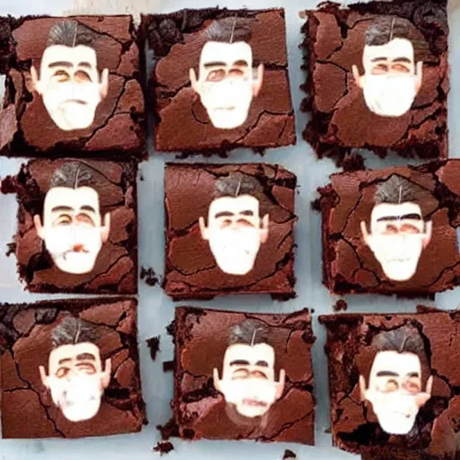 Image similar to a bunch of brownies forming to look like robert downey jr.