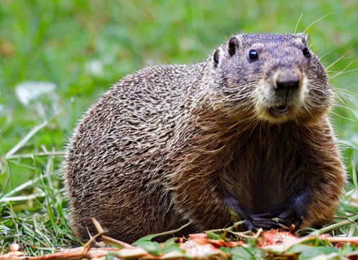 Prompt: groundhog eating an onion