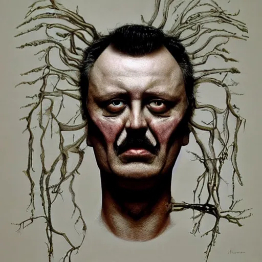 Prompt: Portrait by H.R.Giger of Igor Ivanovich Strelkov degraded abomination, photo-realistic, 2K, highly detailed, bioart, bodyhorror