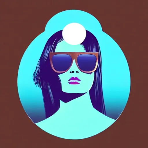 Image similar to a woman with light blue shutter shades in front of a sunset, a dark brown leather jacket, one side brown haircut with blue ends, vector art by jan tengnagel, pixabay contest winner, retrofuturism, retrowave, synthwave, outrun, portrait, synthwave