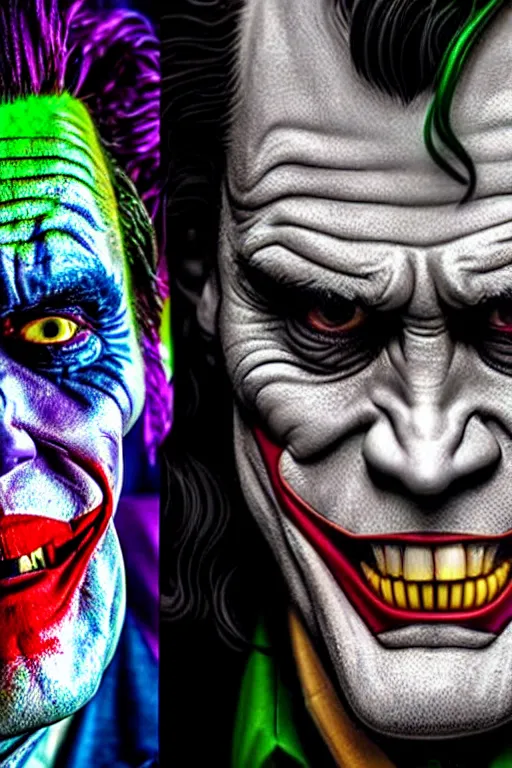 Image similar to jim carrey as the joker on new batman movie, high resolution, photorealistic, smooth, details, 4 k, aesthetic lighting, baroque object, sharp focus, hyperdetailed object, professional photography, pullitzer winning, 8 0 0 mm photo by : canon eos 5 d mark iv, by karah mew and adnan abidi and jodie bateman