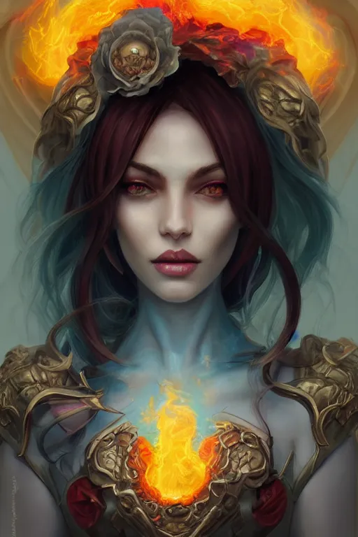 Image similar to face closeup beautiful girl necromancer in organic flaming velvet, wizard of the coast casting magic spell, angel, magic storm and thunder clouds, fantasy, magic the gathering, hyper detailed, 3 d render, hyper realistic detailed portrait, peter mohrbacher