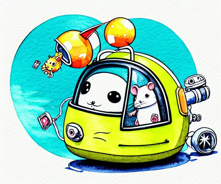 Image similar to cute and funny, hamster wearing a helmet riding in a tiny rocket ship, ratfink style by ed roth, centered award winning watercolor pen illustration, isometric illustration by chihiro iwasaki, edited by range murata, tiny details by artgerm and watercolor girl, symmetrically isometrically centered, focused