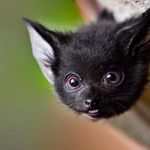 Image similar to a bat kitten, in the wild, Canon EOS R3, telephoto, very detailed, 4k