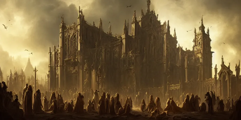 Image similar to beautiful oil matte painting, black plague infected people meeting the grim reaper inside a baroque cathedral, wonderful masterpiece highly detailed, beautiful cinematic light deep focus, elegant, digital painting, smooth, sharp focus, golden ratio, dramatic illumination, ultra realistic, 8 k, art by salvator rosa