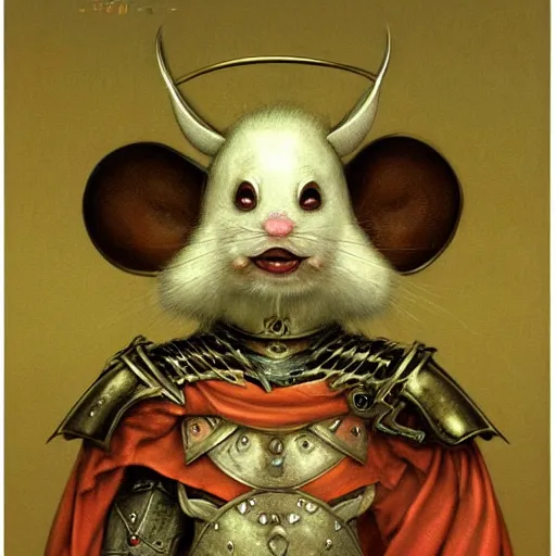 Image similar to an anthropomorphic white mouse samurai wearing armor by Eiko Ishioka cinematic concept painting by brian froud and hr giger