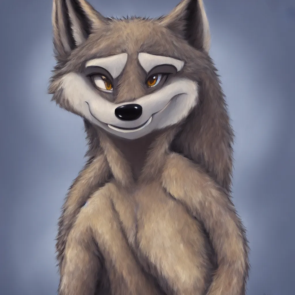 Image similar to oil painting of anthromorphic female wolf in style of zootopia female fursona furry furaffinity 4 k deviantart furry art fursona ar