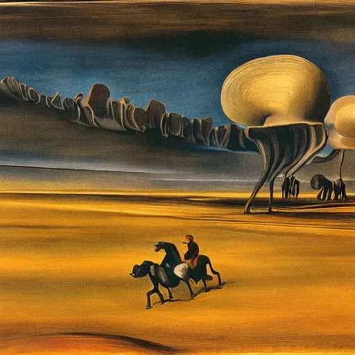 Prompt: a landscape portrait of black sunday during the dust bowl as imagined by salvador dali