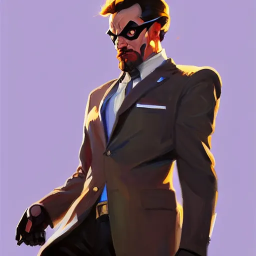 Image similar to greg manchess portrait painting of banker as overwatch character, medium shot, asymmetrical, profile picture, organic painting, sunny day, matte painting, bold shapes, hard edges, street art, trending on artstation, by huang guangjian and gil elvgren and sachin teng