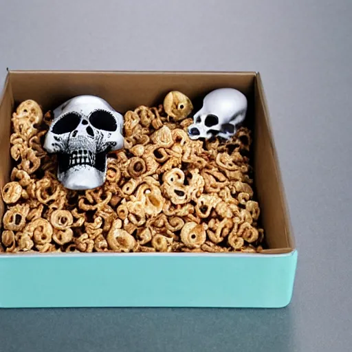 Prompt: box of skull breakfast cereal