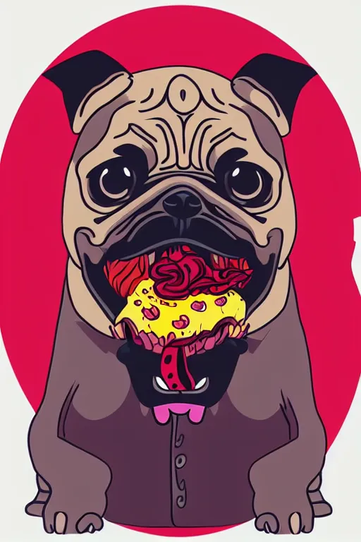 Image similar to demon pug eating flesh. art by samantha mash, sticker, colorful, illustration, highly detailed, simple, smooth and clean vector curves, no jagged lines, vector art, smooth