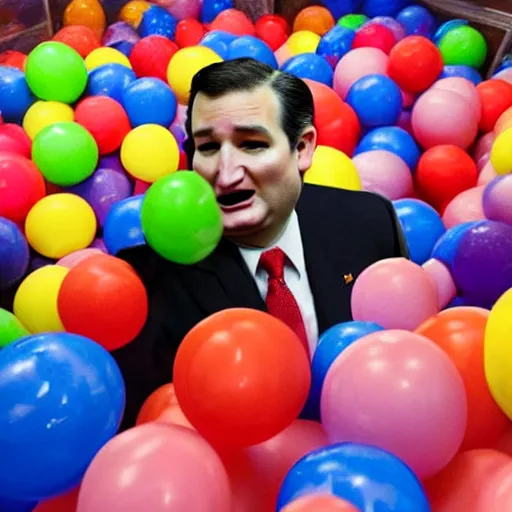 Prompt: Ted Cruz crying in a ball pit