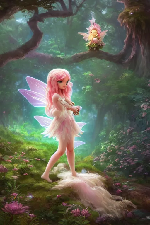 Image similar to a cute and geogerous fairy in the dreamy forest, fantasy, dreamlike, 8 k resolution, hyper detailed, d & d, character design, digital painting, trending on artstation, sharp focus, illustration, art by viktoria gavrilenko, hoang lap, fuji choko, steve zheng,