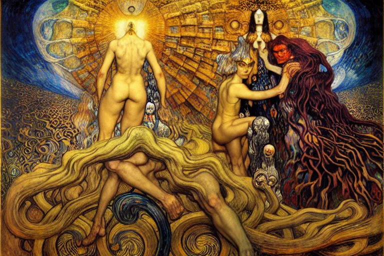 Image similar to Divine Chaos Engine by Karol Bak, Jean Delville, William Blake, Gustav Klimt, and Vincent Van Gogh, symbolist, visionary