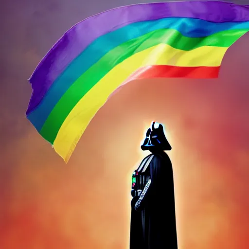 Prompt: photo of darth vader in gay pride colors