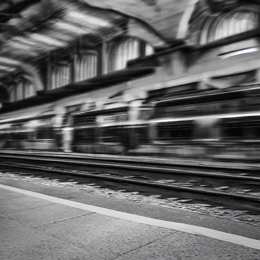 Image similar to of an octopus invading a train station, people are running away scared, shutter speed is 8 0,