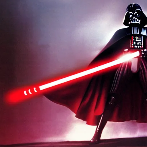 Image similar to Darth Vader with a red lightsabre, destroying his own ship