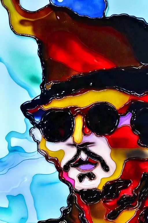 Prompt: still of johnny depp face on a large glass of wine, by dale chihuly, by zdizslaw beskinski