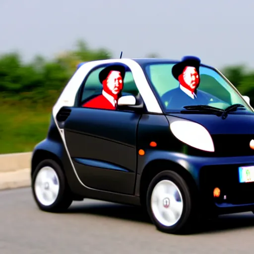 Image similar to mao zedong driving a smart car, 4 k, hyper realistic, dslr, high resolution, landscape, beautiful