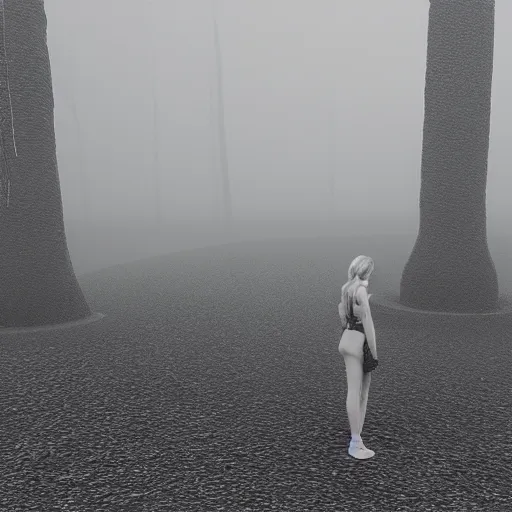 Image similar to I am slowly melting into the fog, SSAO only render Unreal Engine, self-portrait