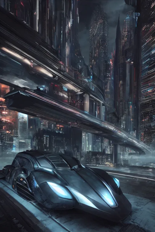 the batmobile driving through a futuristic city. view | Stable ...