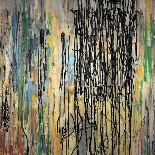 Prompt: large scale painting by cy twombly by julie mehretu, high resolution art scan, well lit